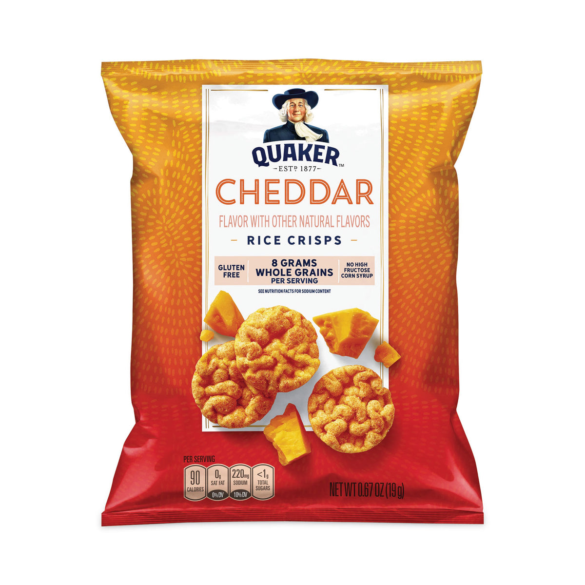 Quaker Rice Crisps, Cheddar Cheese, 0.67 oz Bag, 60 Bags/Carton (GRR29500051)