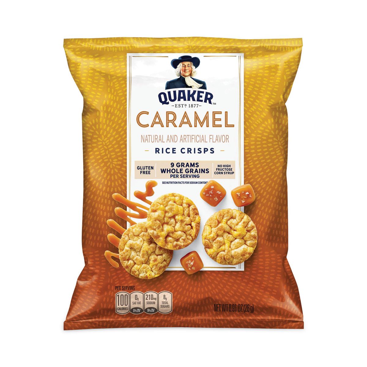 Quaker Rice Crisps, Caramel, 0.91 oz Bag, 60 Bags/Carton (GRR29500052)