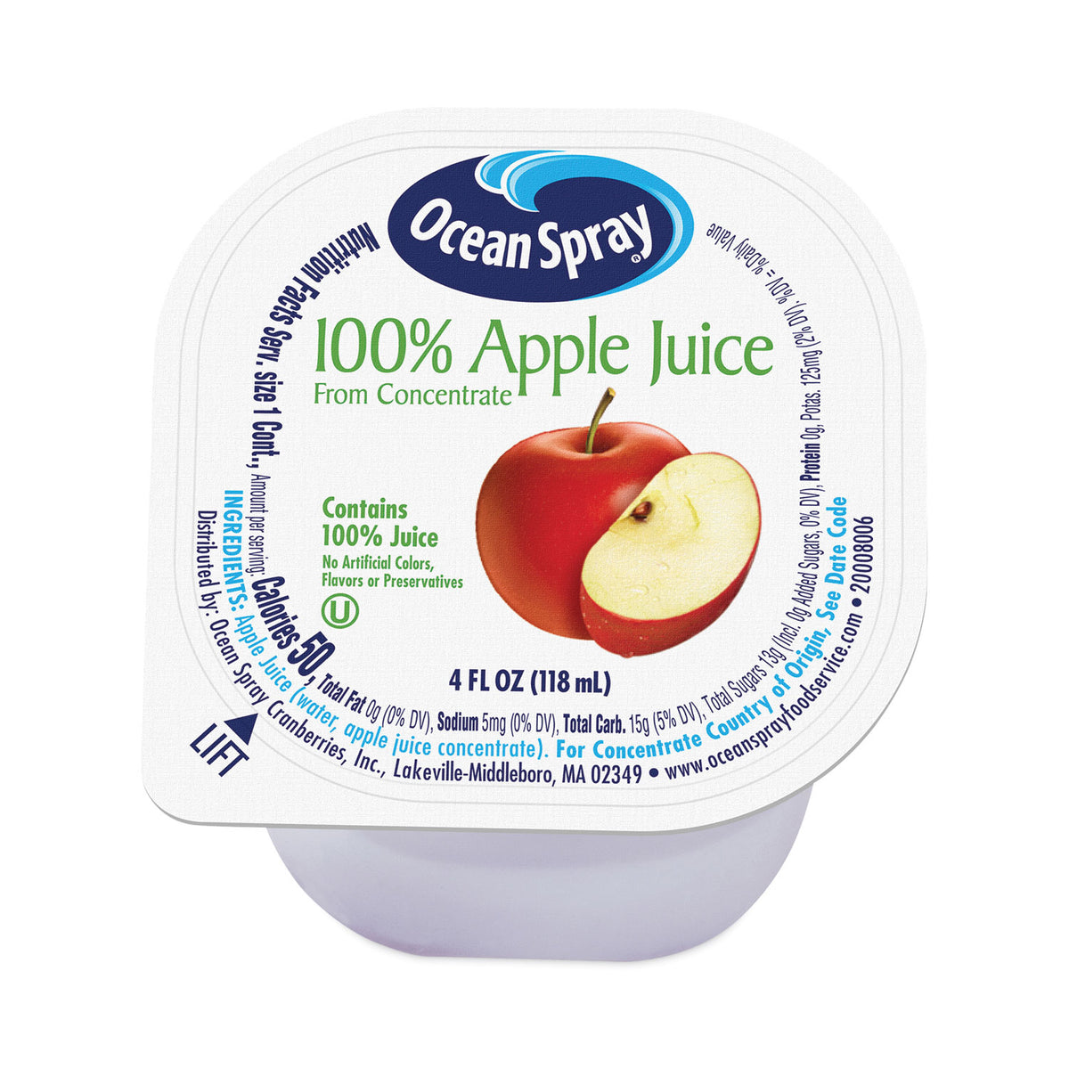 Ocean Spray 100% Juice, Apple, 4 oz Cup, 48/Box (GRR30700002)
