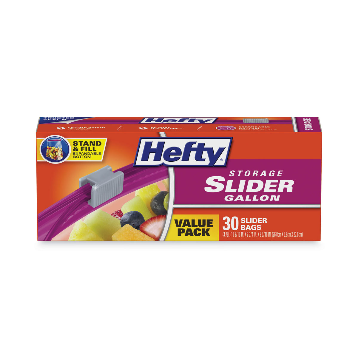 Hefty Slider Stand and Fill Food Storage Bags, Gallon, 10.56" x 11", Clear, 30/Box (RFPR88071)