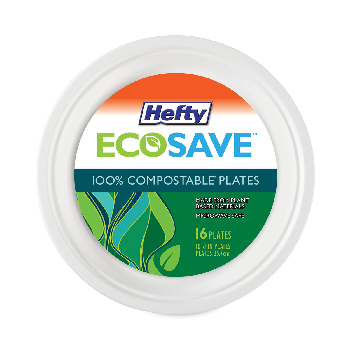 Hefty ECOSAVE Tableware, Plate, Bagasse,  6.75" dia, White, 30/Pack (RFPD77300PK)