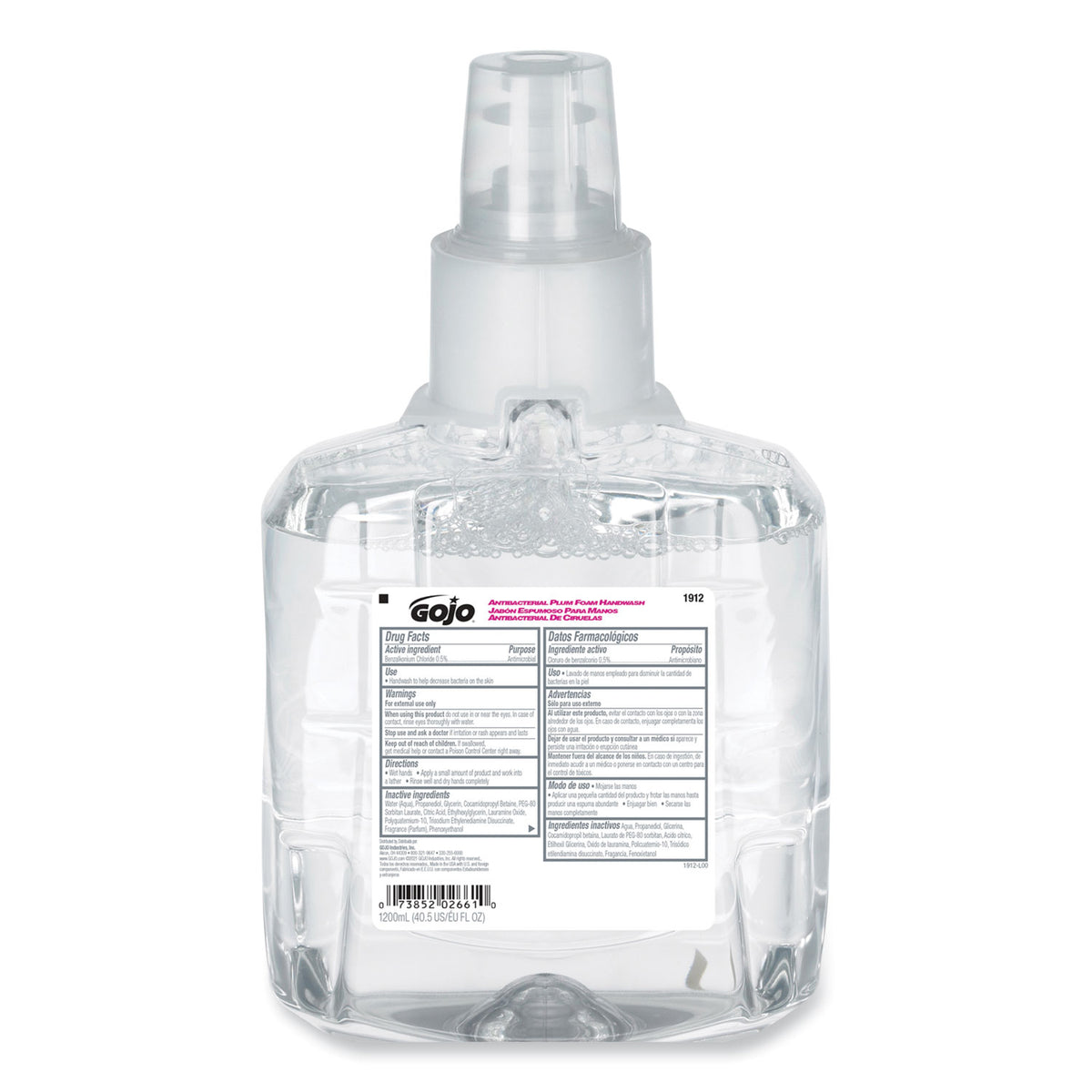GOJO Antibacterial Foam Hand Wash Refill, For LTX-12 Dispenser, Plum Scent, 1,200 mL (GOJ191202EA)