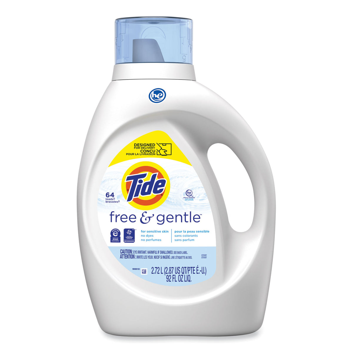 Tide Free and Gentle Liquid Laundry Detergent, Unscented, 92 oz Bottle (PGC48871)