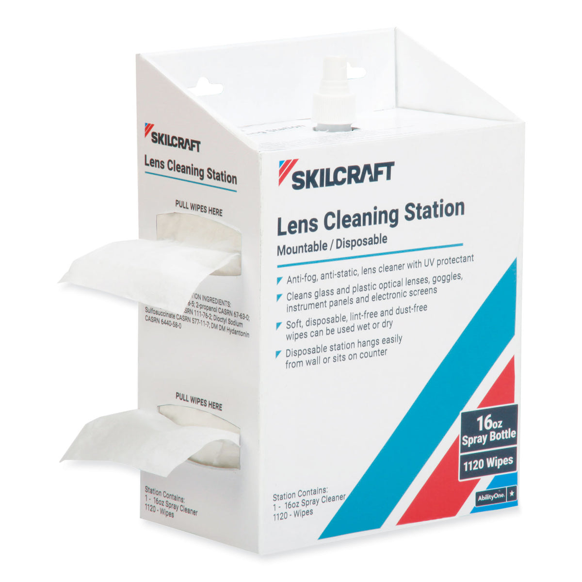 AbilityOne 654000NIB0079 SKILCRAFT Lens Cleaning Station, 16 oz Pump Bottle; 1,120 Wipes/Box
