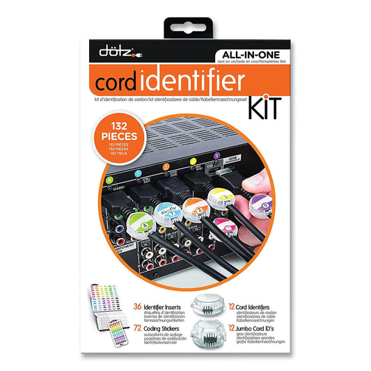 Dotz Cord ID Kit, (12) Regular and (12) Jumbo-Sized Cord Identifiers, (72) Color-Coded Stickers, (36) Identifier Inserts (LEE21205)