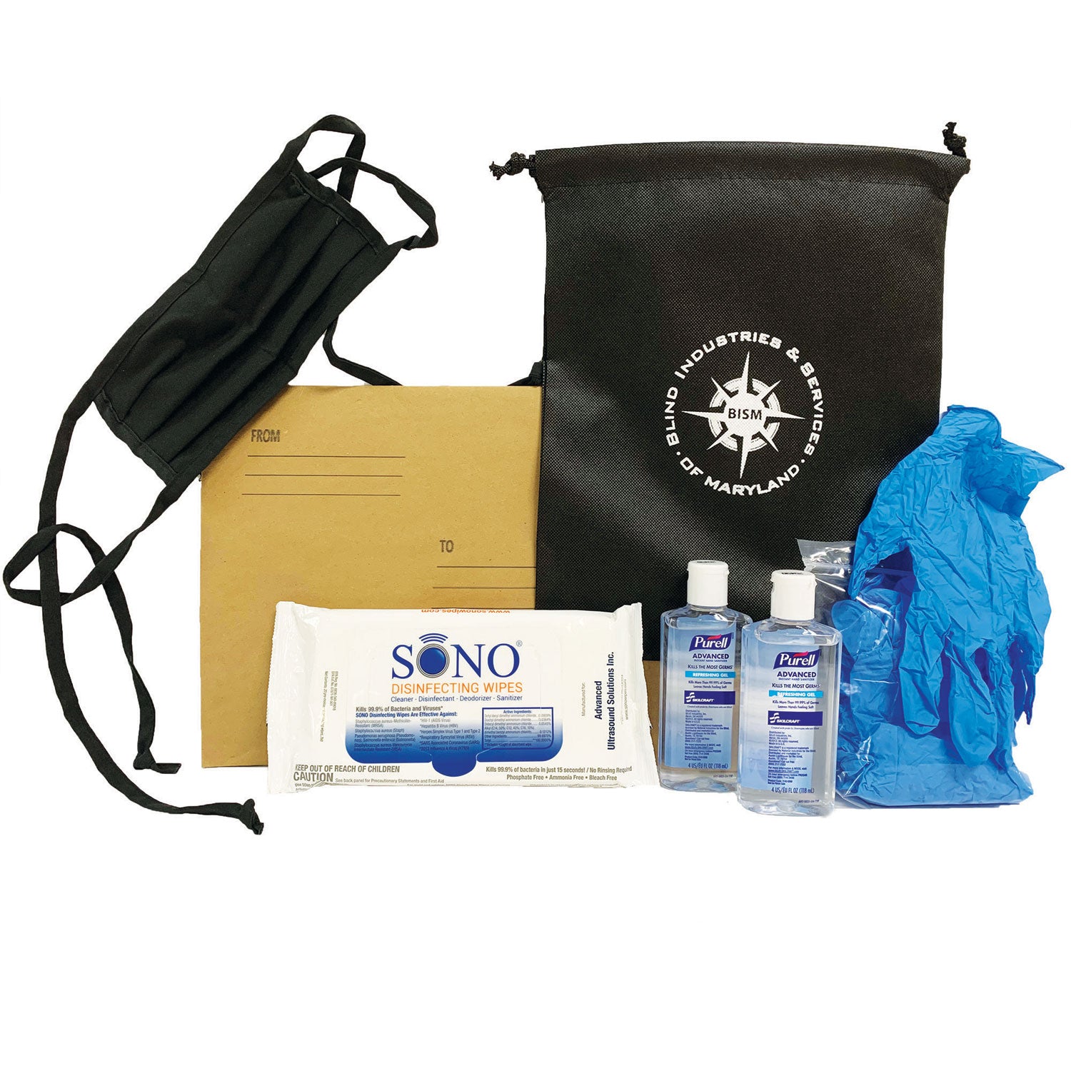 AbilityOne 8530017028831, SKILCRAFT Employee Workstation Sanitizing Kit, 1 Person, 15 Pieces, Kraft Envelope
