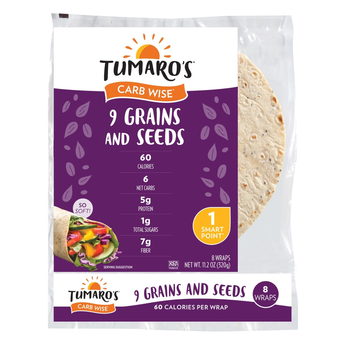 Tumaro'S 8-inch 9 Grains and Seeds Carb Wise Wraps - Case of 6 - 8 CT