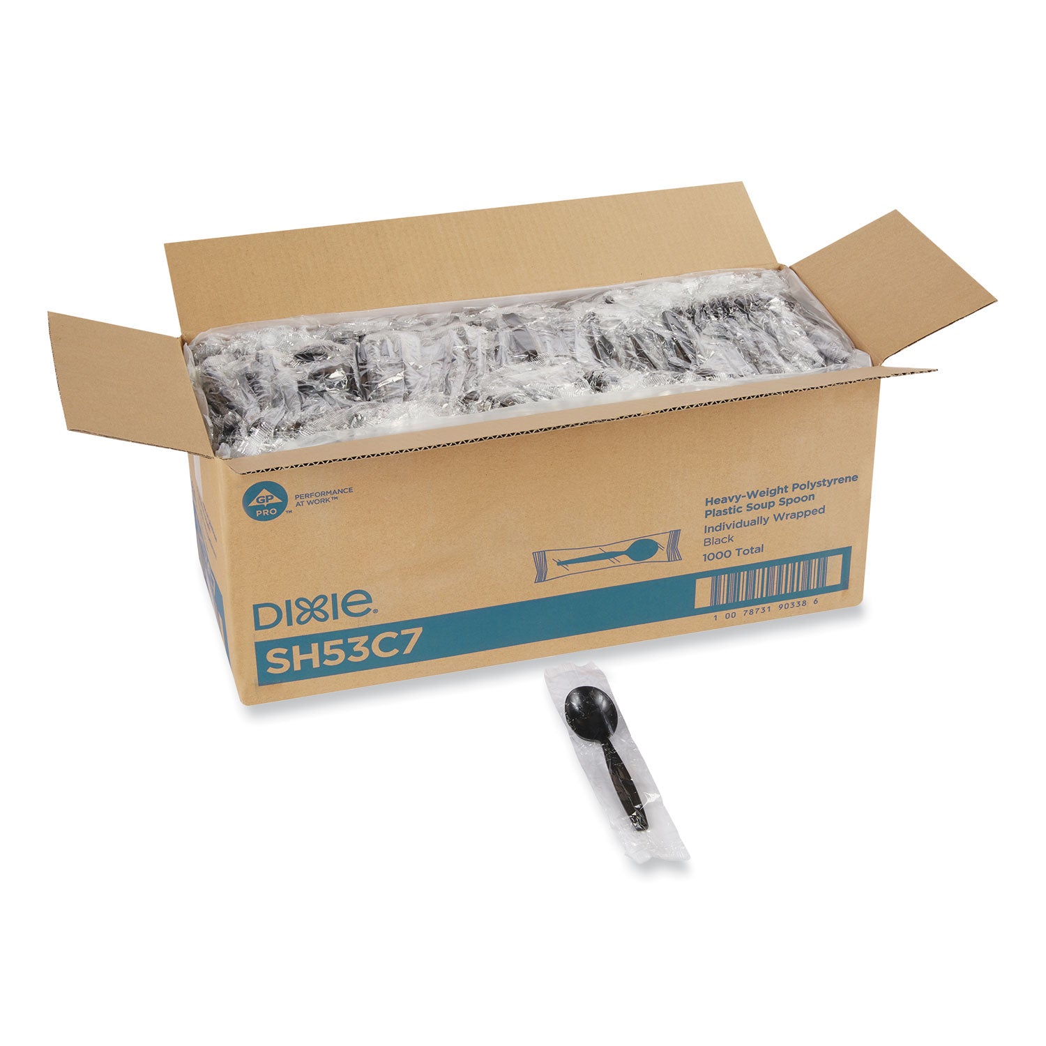 Dixie Individually Wrapped Heavyweight Soup Spoons, Polystyrene, Black, 1,000/Carton (DXESH53C7)