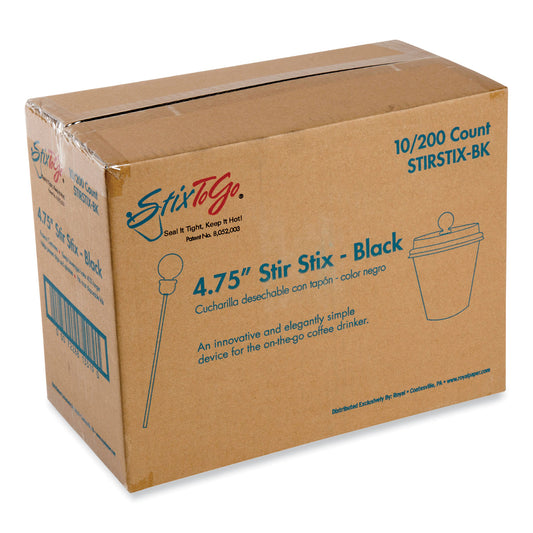 AmerCareRoyal Beverage Plugs, 4.75", Black 2,000/Carton (RPPSTIRSTIXBK)