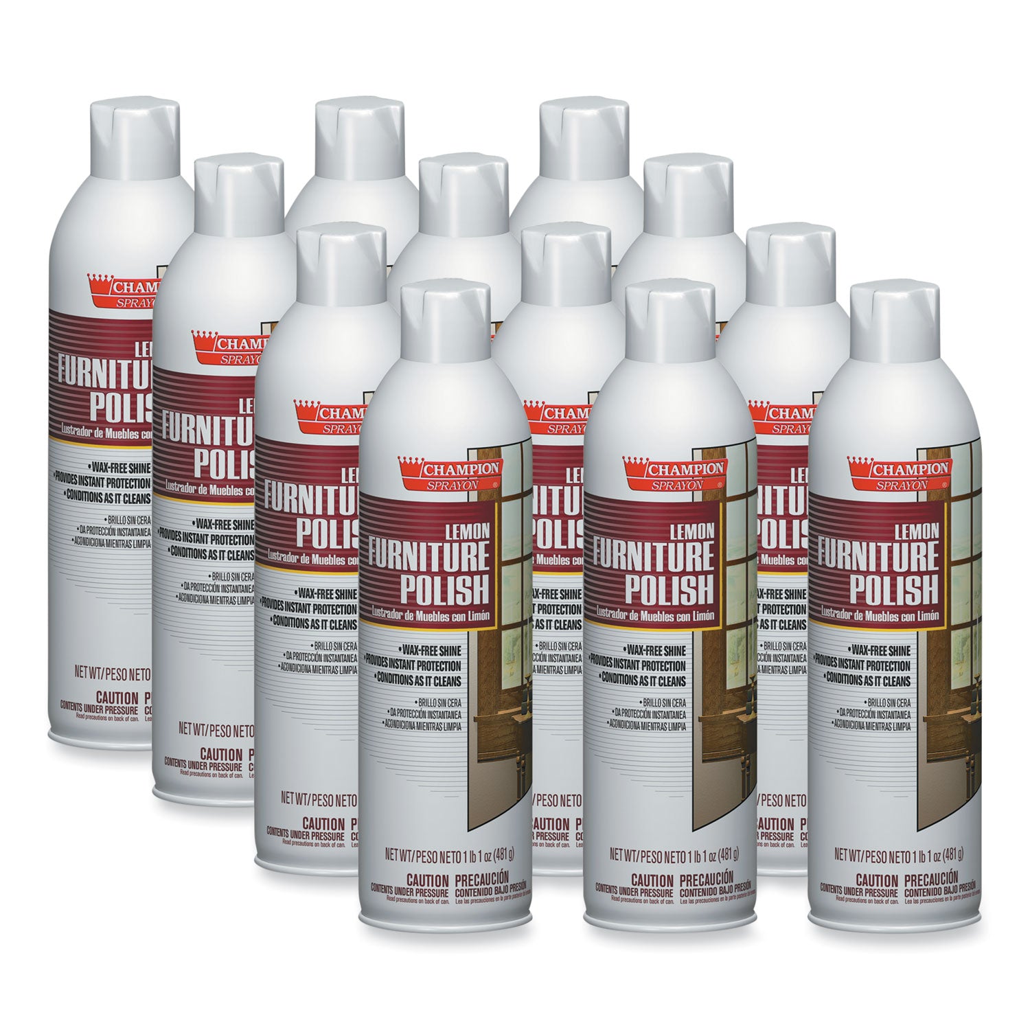 Chase Products Champion Sprayon Furniture Polish, Lemon, 17 oz Aerosol Spray, 12/Carton (CHP5136)