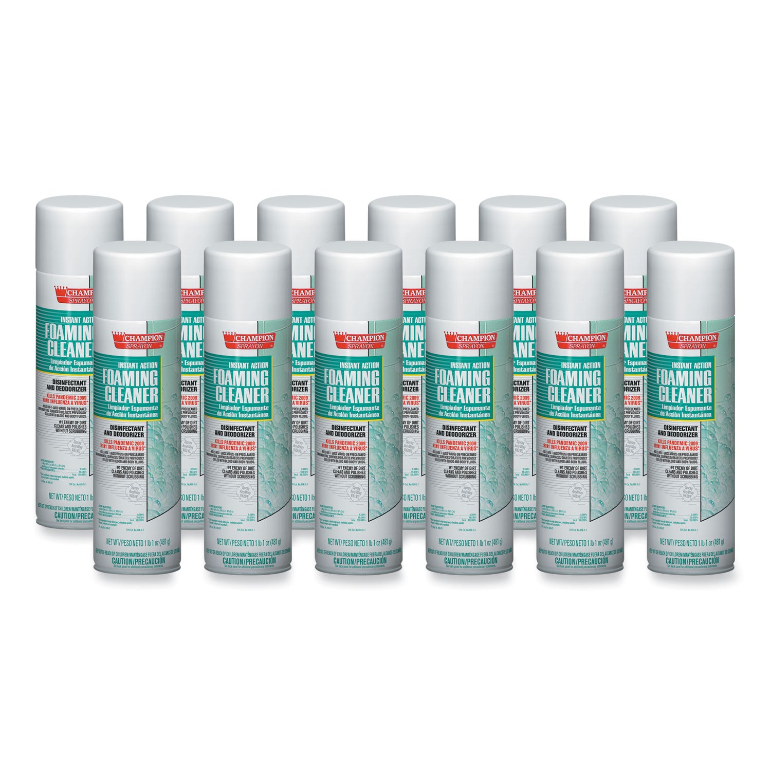 Chase Products Instant Action Foaming Cleaner/Disinfectant, 17 oz, Aerosol Spray, 12/Carton (CHP5196)