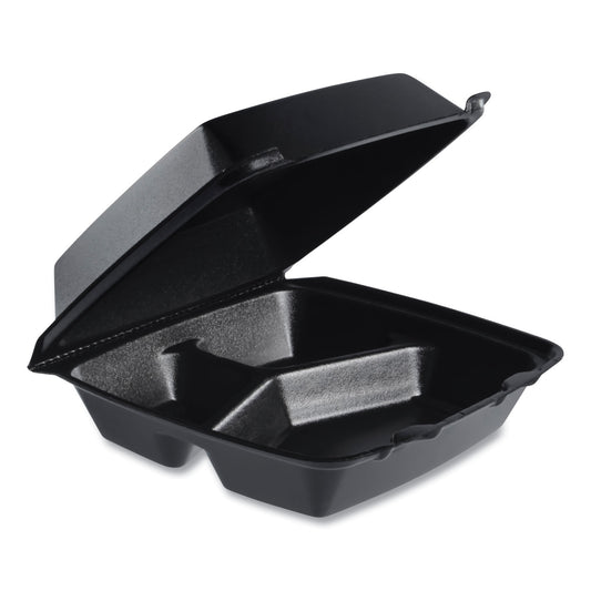 Dart Insulated Foam Hinged Lid Containers, 3 Compartments, 7.96 x 3.2 x  8.36, Black, Foam, 200/Carton (DCC85HTB3R)