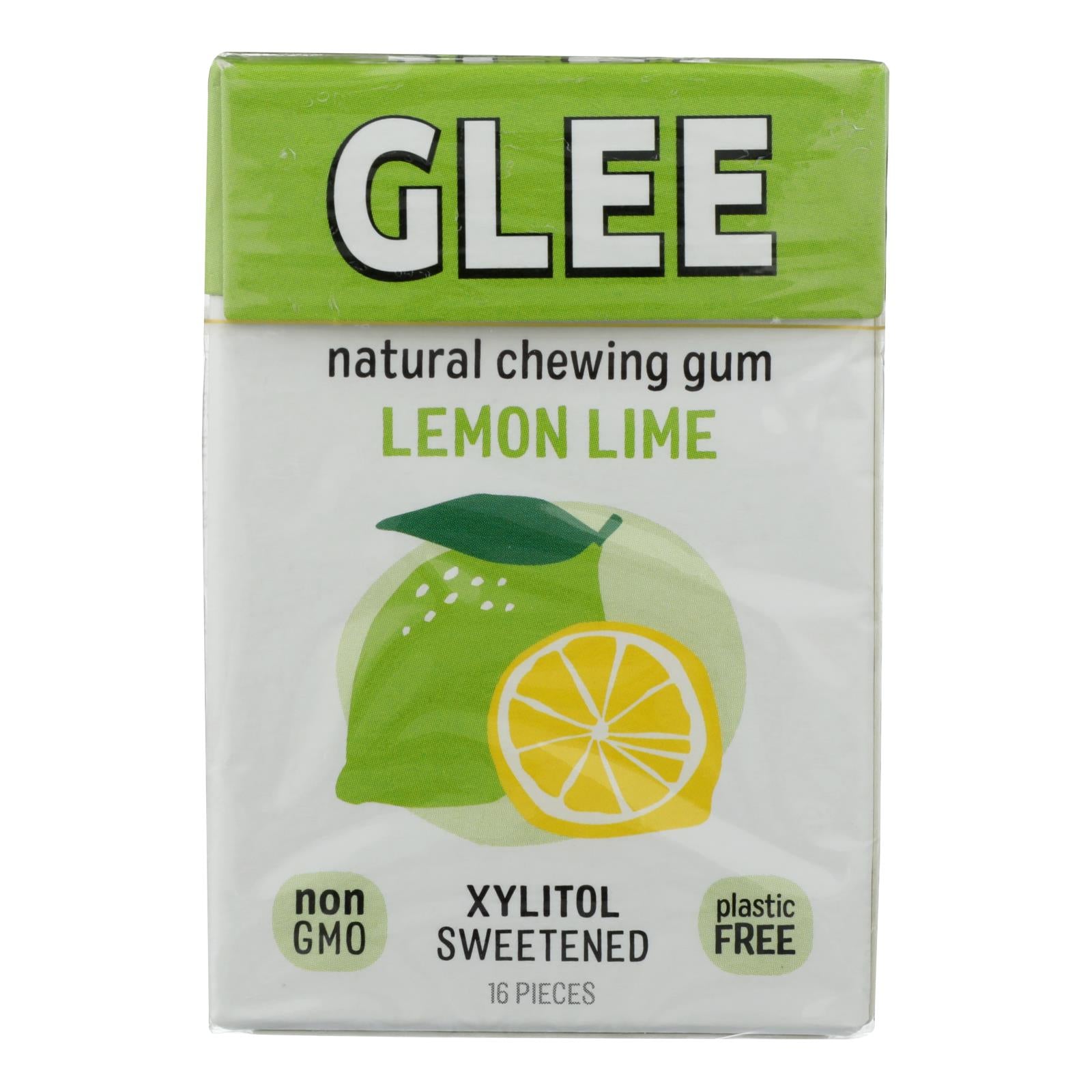 Glee Gum Chewing Gum - Lemon Lime - Sugar Free - Case Of 12 - 16 Pieces