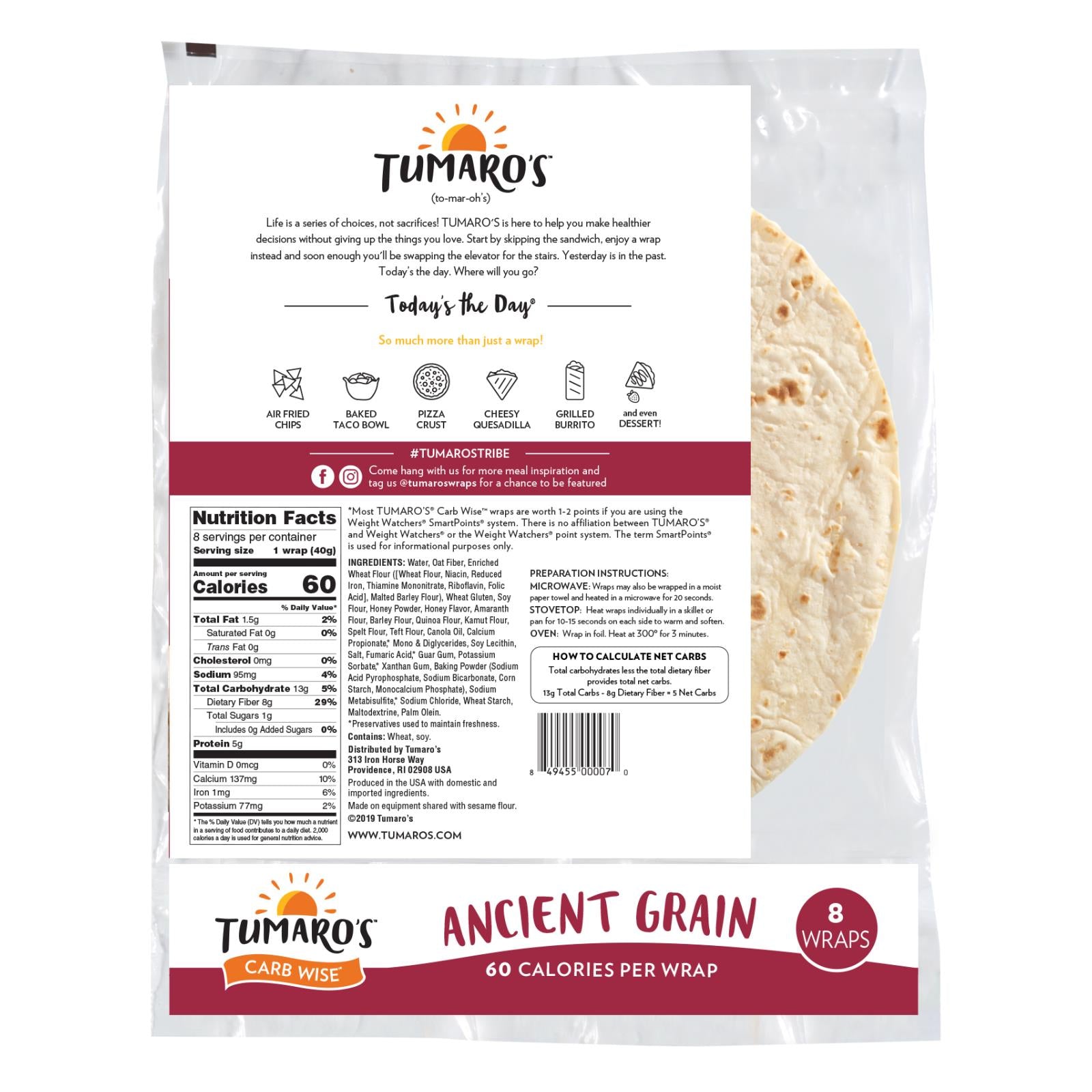 Tumaro's 8-inch Ancient Grain Carb Wise Wraps - Case Of 6 - 8 Ct