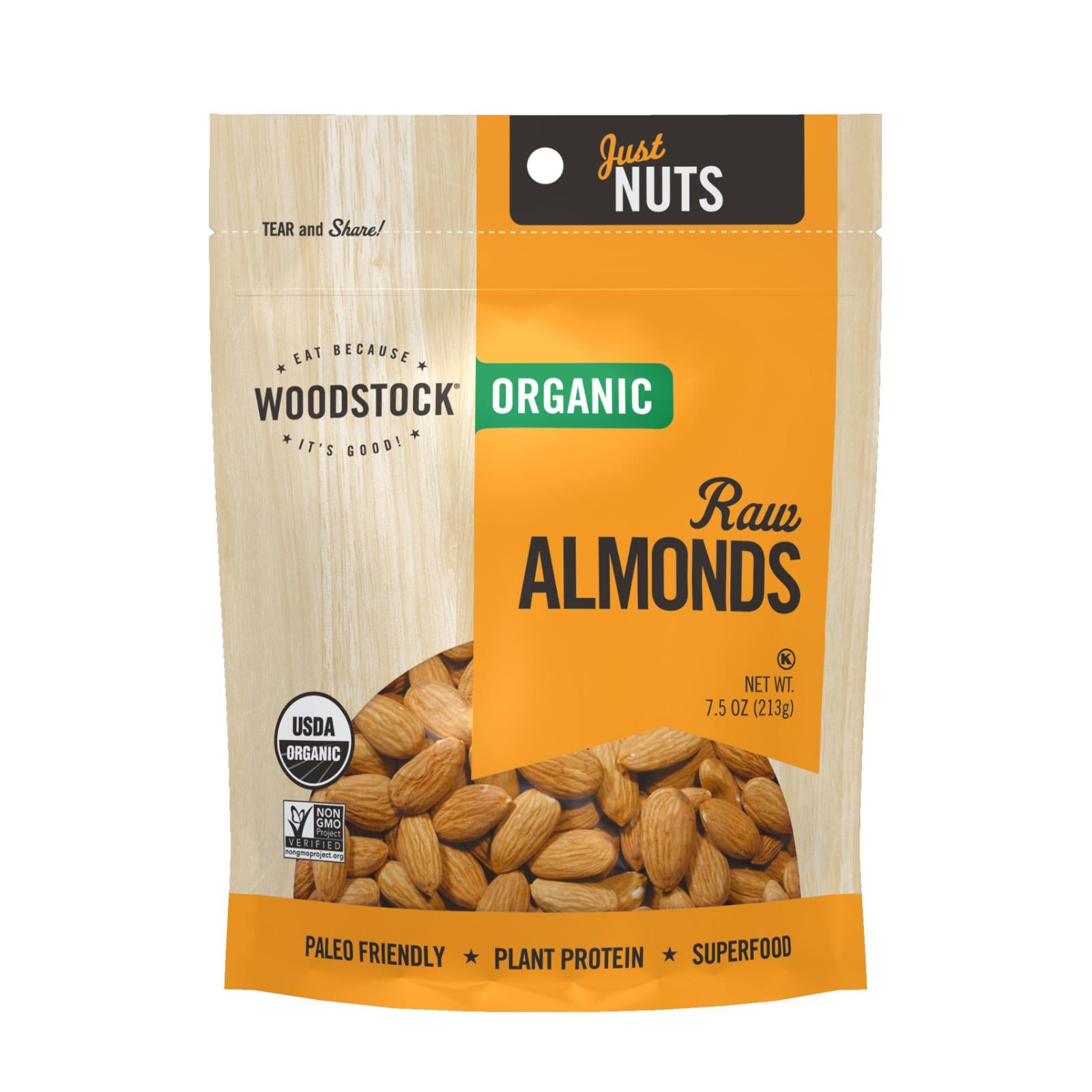 Woodstock Organic Raw Almonds - Case Of 8 - 7.5 Oz