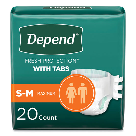 Depend Incontinence Protection with Tabs, Small/Medium, 19" to 34" Waist, 20/Pack, 3 Packs/Carton (KCC35456)