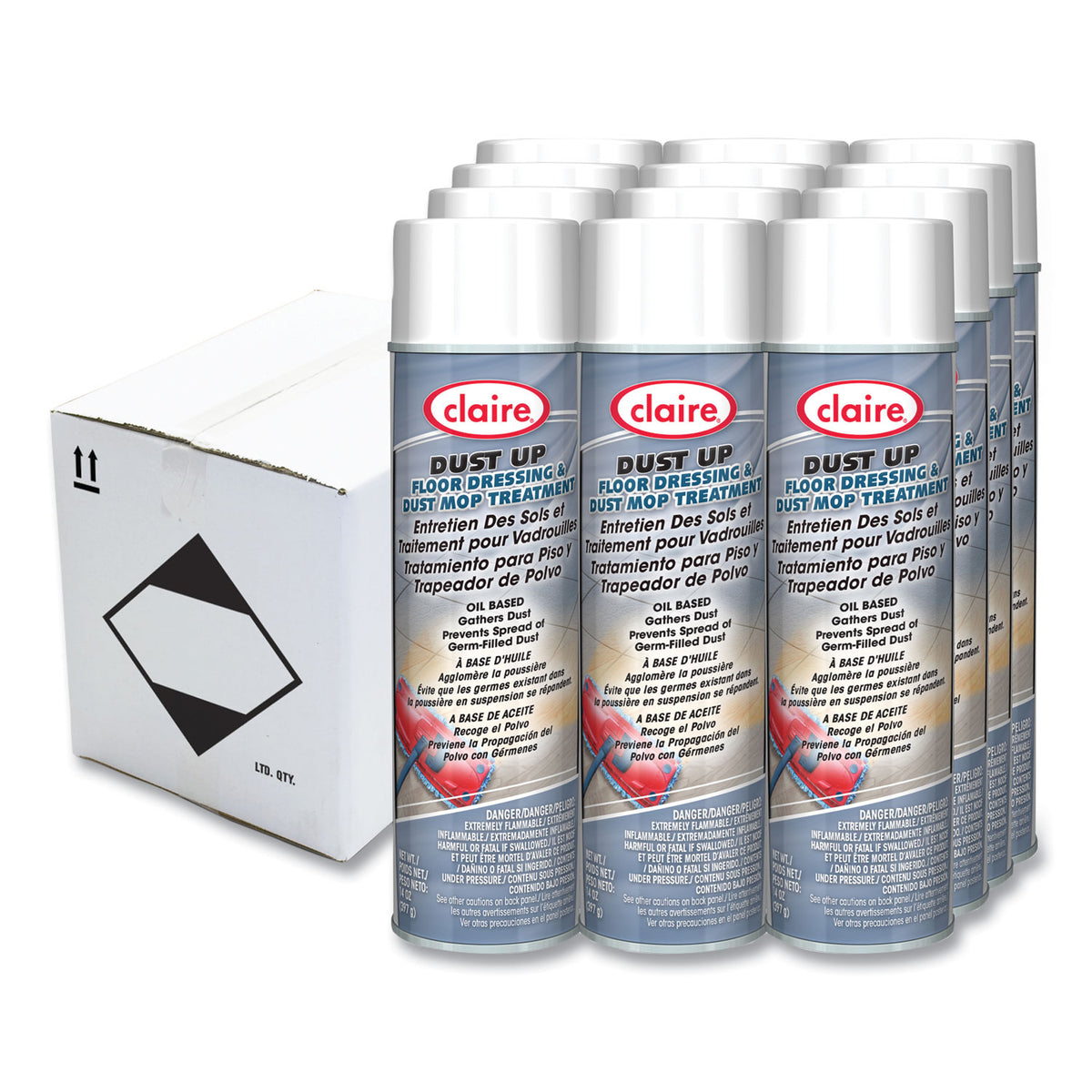 Claire Dust Up Floor Dressing and Dust Mop Treatment, Lemon Scent, 14 oz Aerosol Spray, Dozen (CGC875)