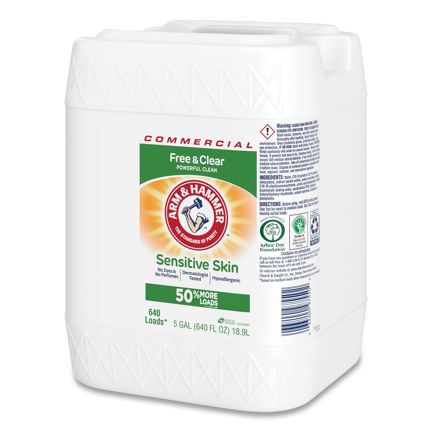 Arm & Hammer HE Compatible Liquid Detergent, Unscented, 640 Loads, Free and Clear Scent, 5 gal Jug (CDC3320097550)