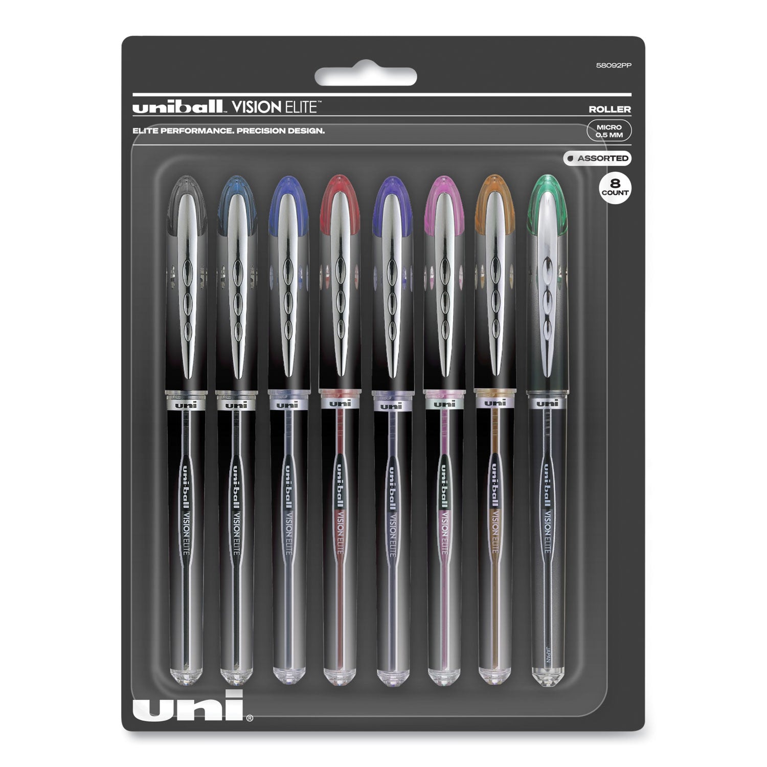 uniball VISION ELITE Hybrid Gel Pen, Stick, Fine 0.5 mm, Assorted Ink and Barrel Colors (UBC58092PP)