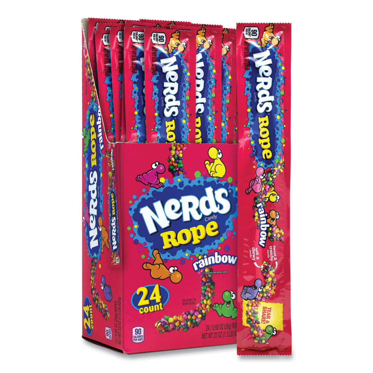 Nestl Nerds Rope Candy, Fruity, 0.92 oz Individually Wrapped, 24/Carton (GRR22002136)
