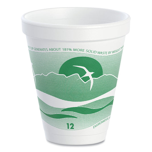 Dart Horizon Hot/Cold Foam Drinking Cups, 12 oz, Green/White, 25/Bag, 40 Bags/Carton (DCC12J16H)