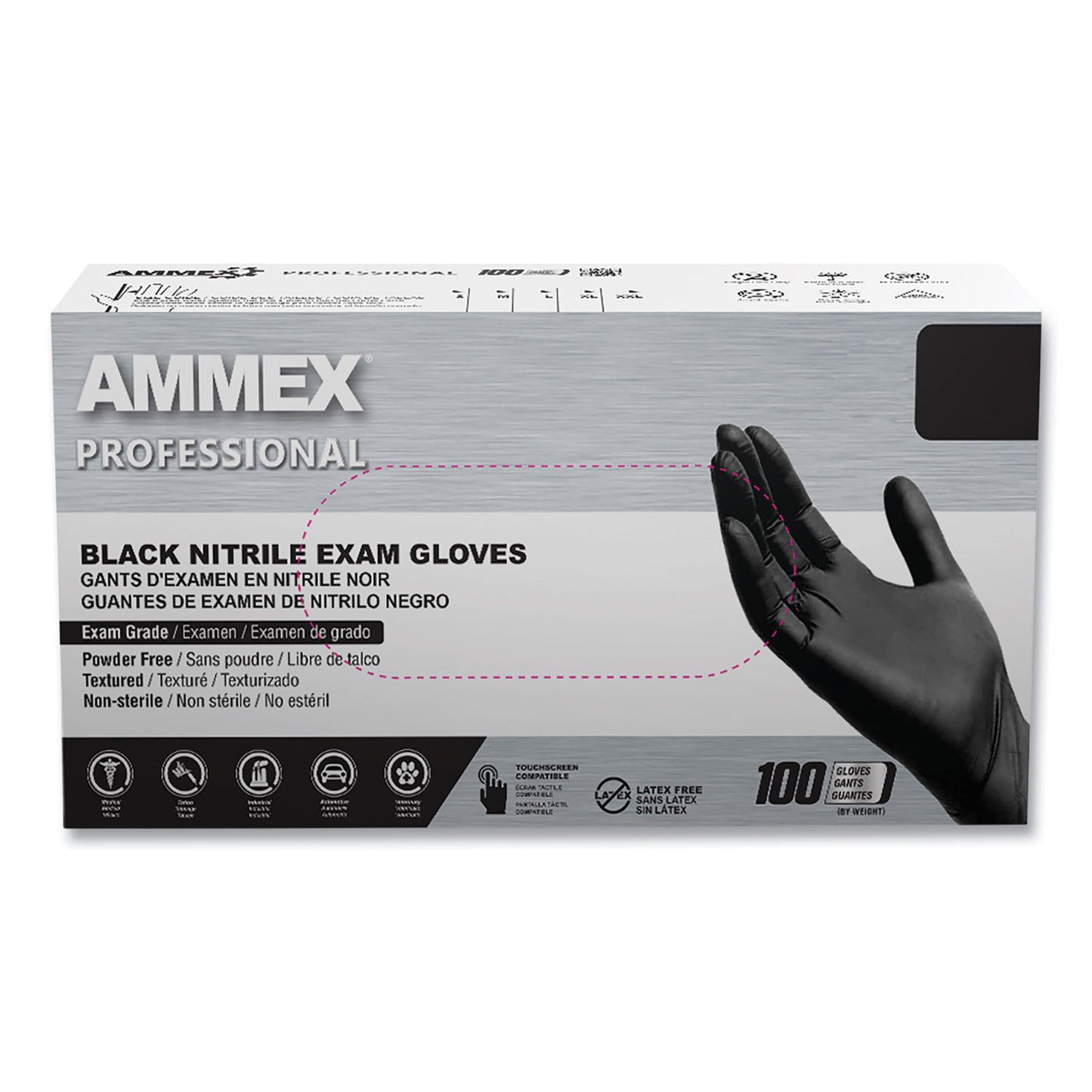 AMMEX Professional Nitrile Exam Gloves, Powder-Free, 3 mil, X-Large, Black, 100/Box, 10 Boxes/Carton (AXCABNPF48100CT)
