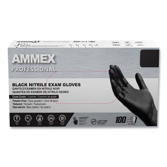 AMMEX Professional Nitrile Exam Gloves, Powder-Free, 3 mil, X-Large, Black, 100/Box, 10 Boxes/Carton (AXCABNPF48100CT)