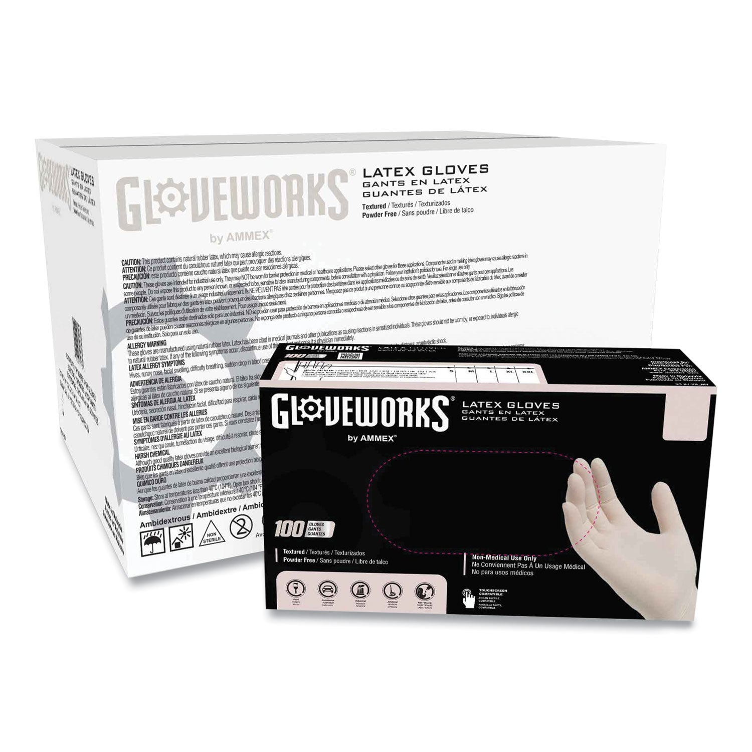 GloveWorks by AMMEX Latex Disposable Gloves, Powder-Free, 4 mil, X-Large, Ivory, 100 Gloves/Box, 10 Boxes/Carton (AXCTLF48100)
