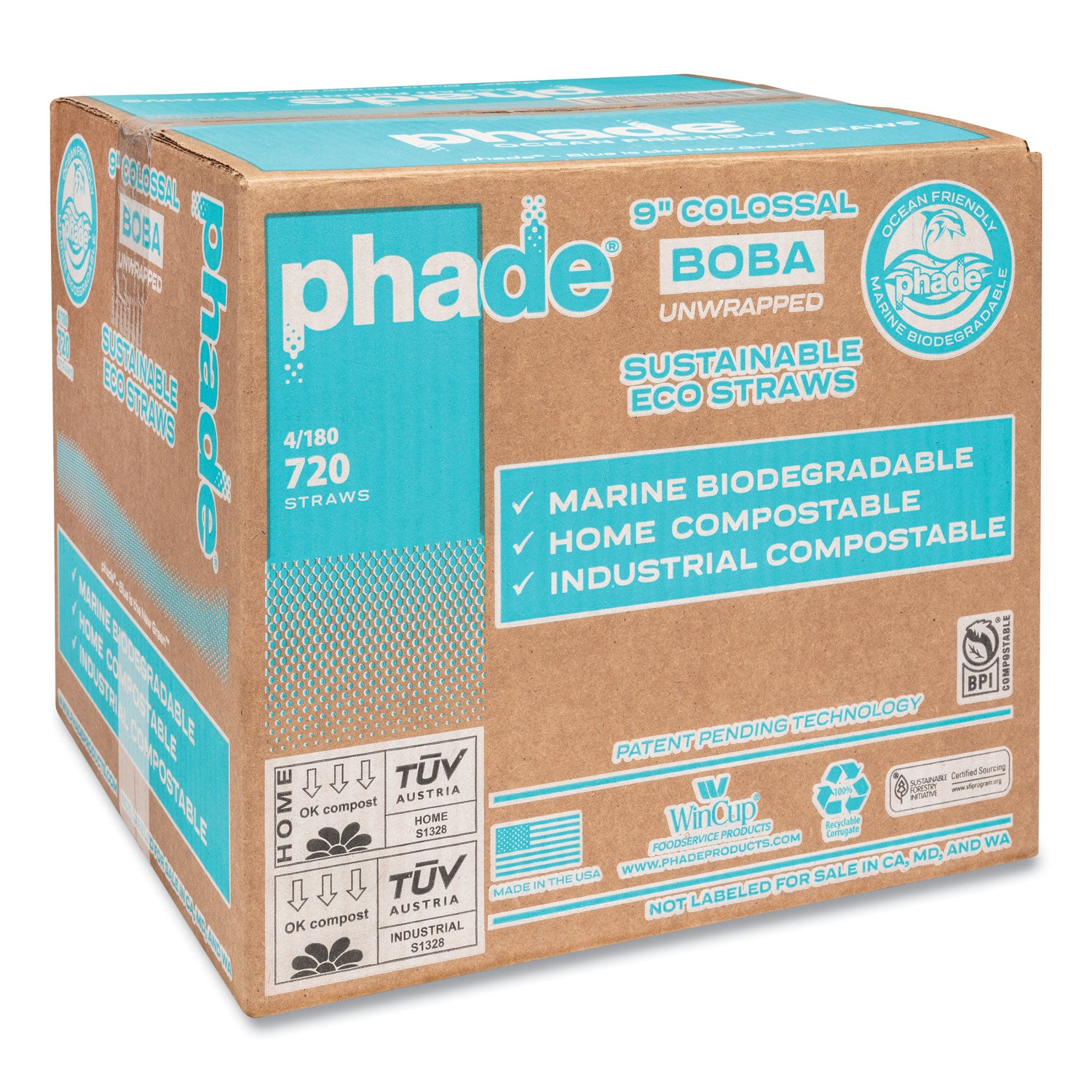 phade Marine Biodegradable Straws, Boba Straws, 9", Ocean Blue, 720/Carton (CAR511208)