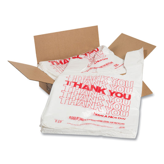 AmerCareRoyal Thank You Bags, Thank You - Have a Nice Day Labeling, Cut-Out Handles, 11.5" x 20" x 20", White/Red, 775/Carton (RPPRPTYB6V)