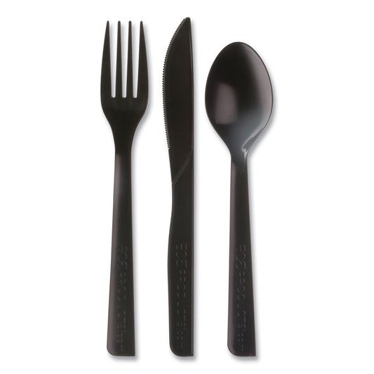 Eco-Products 100% Recycled Content Cutlery Kit, Fork/Knife/Soup Spoon/Teaspoon6", Black, 250 Kits/Carton (ECOEPS115)