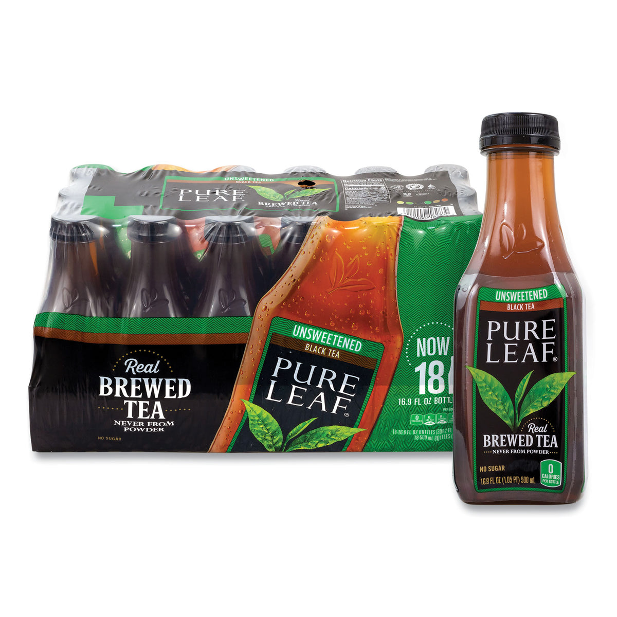 Lipton Pure Leaf Unsweetened Iced Black Tea, 16.9 oz Bottle, 18/Carton (GRR22002027)