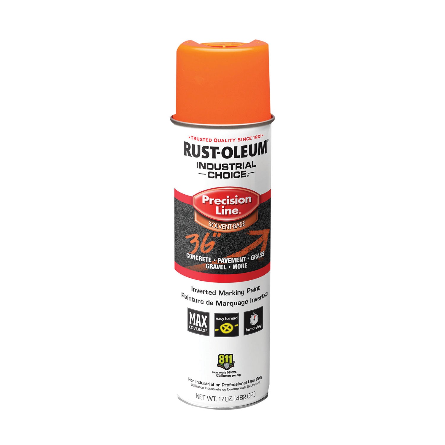 Rust-Oleum Industrial Choice M1600 System Solvent-Based Precision Line Marking Paint, Flat Fluorescent Orange, 17 oz Aerosol Can, 12/CT (RST203027V)