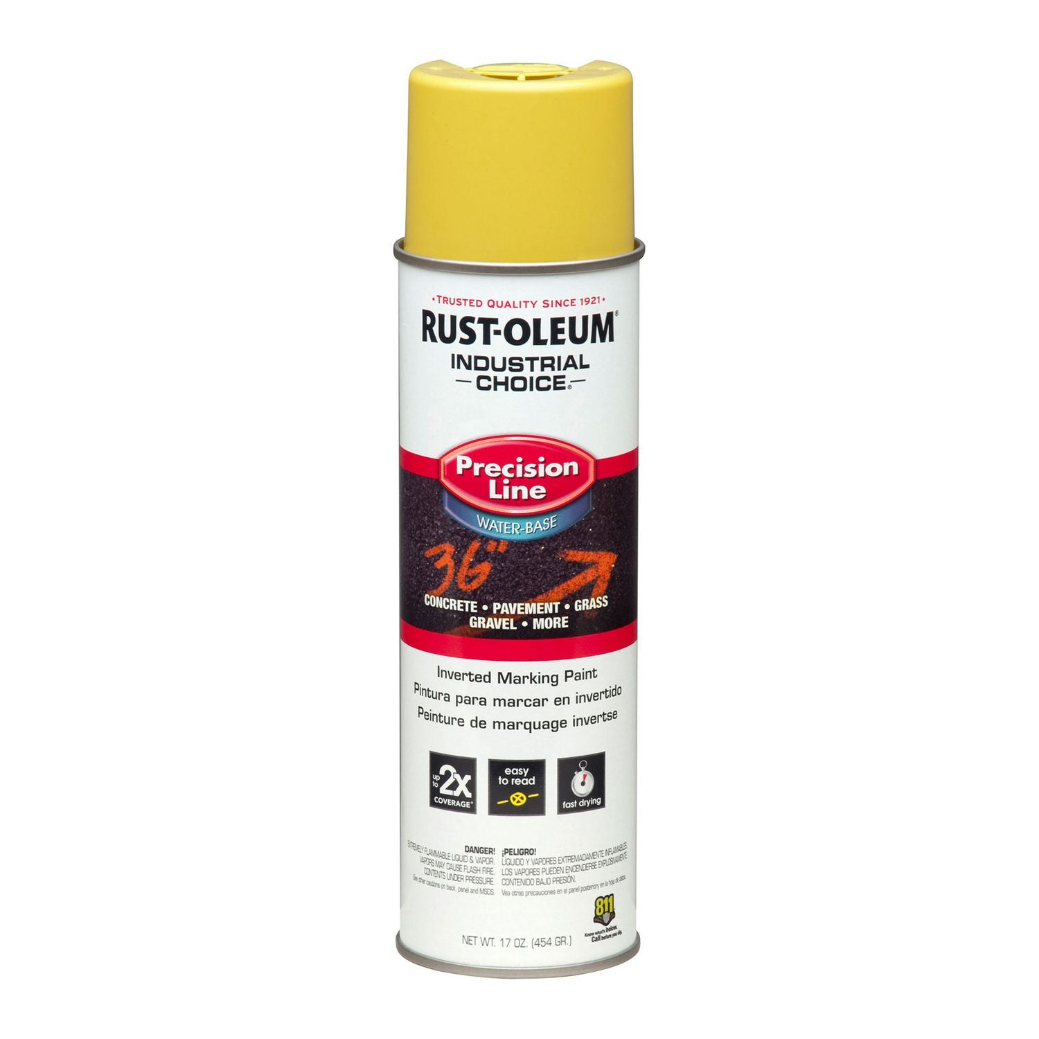 Rust-Oleum Industrial Choice Precision Line Marking Paint, Flat High-Visibility Yellow, 17 oz Aerosol Can, 12/Carton (RST203034CT)