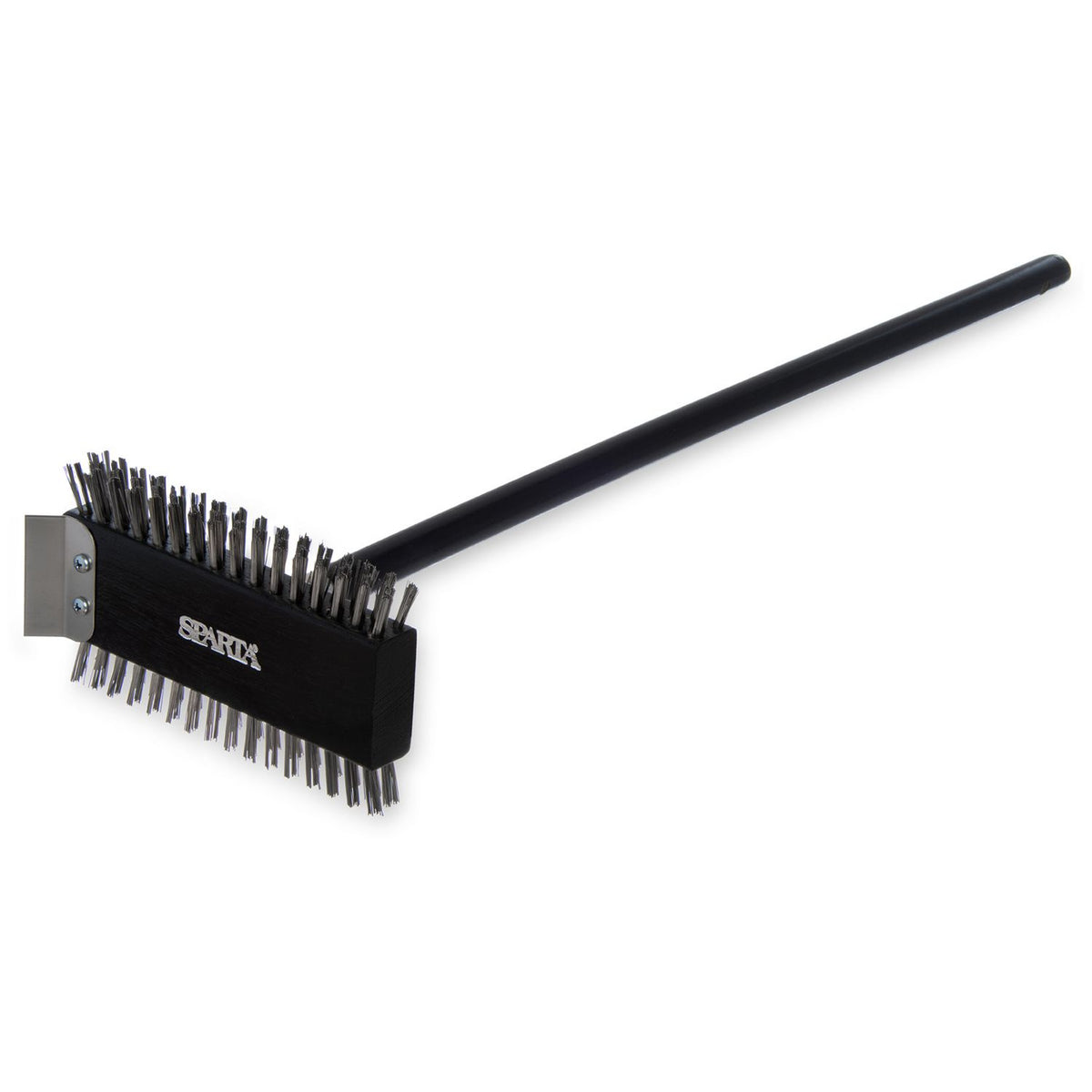 Carlisle Sparta Broiler Master Grill Brush and Scraper with Handle, Metal Bristles, 30.5" Black Wood Handle (CFS4029000)