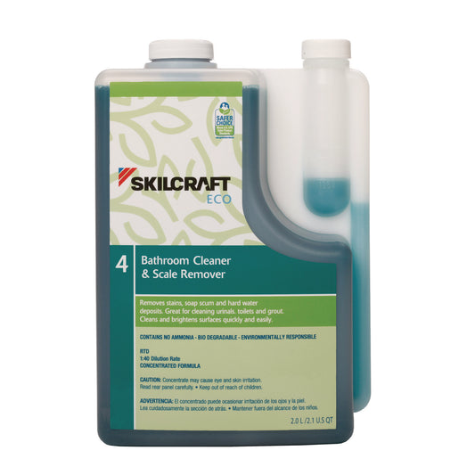 AbilityOne 7930017148379, SKILCRAFT ECO Bathroom Cleaner and Scale Remover Concentrate, 2 L Bottle, 4/Pack