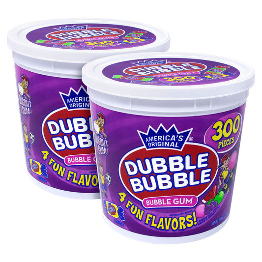Dubble Bubble Bubble Gum Assorted Flavor Twist Tub, 0.16 oz Individually Wrapped, 300/Tub, 2 Tubs/Carton (GRR60004082)