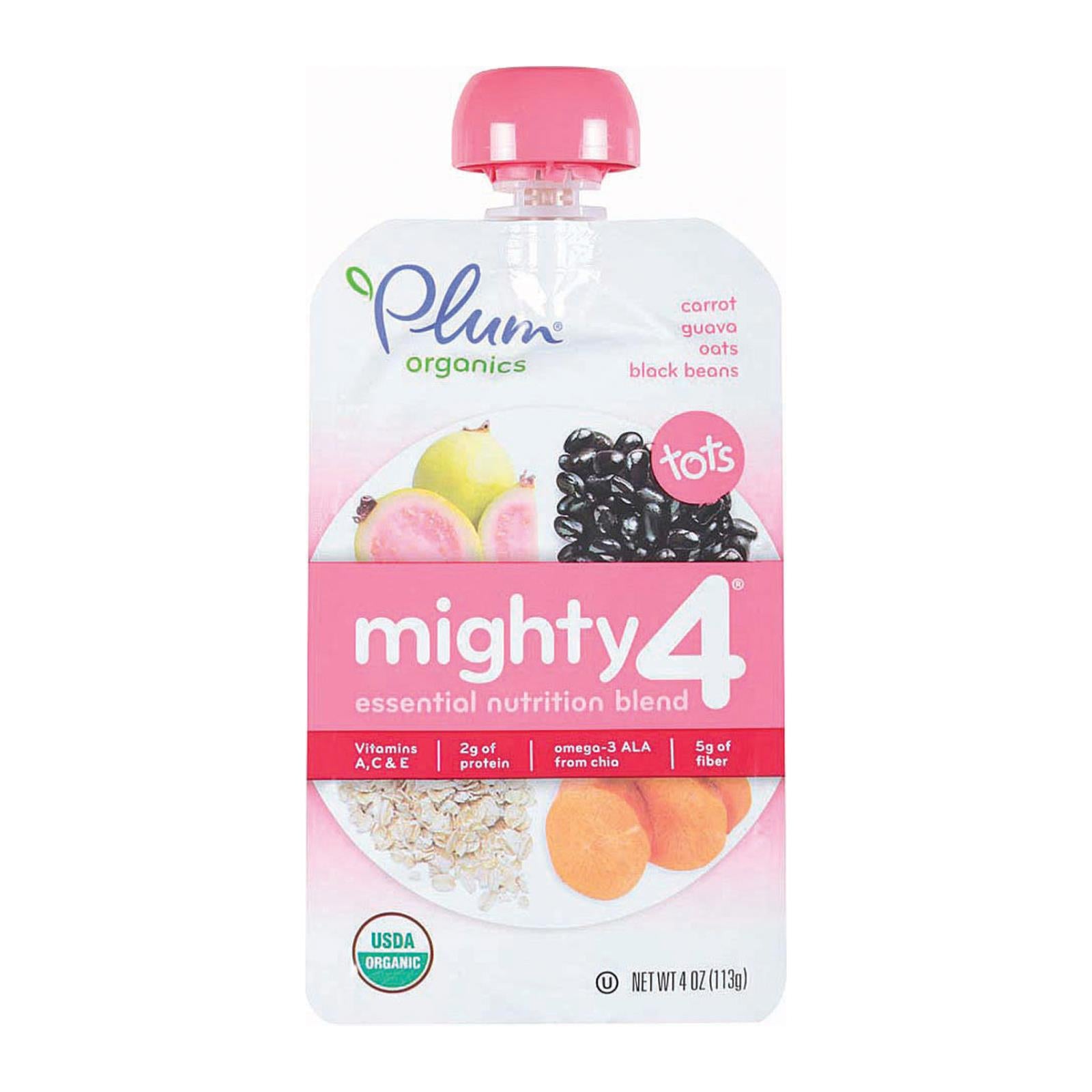 Plum Organics Mighty 4 Blends Tots - Guava Pomegranate Black Bean Carrot And Oat - Case Of 6 - 4 Oz.