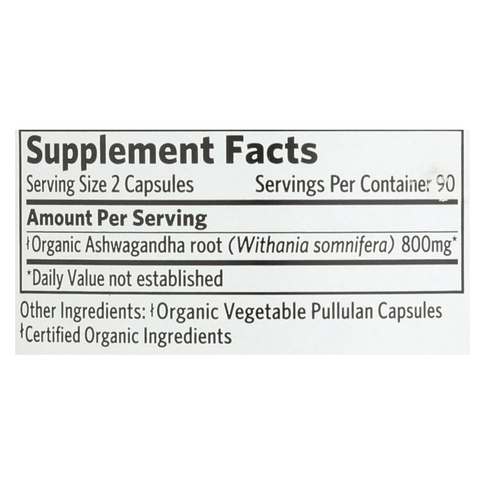 Organic India Ashwagandha Capsules - Bottle - 180 Vege Capsules