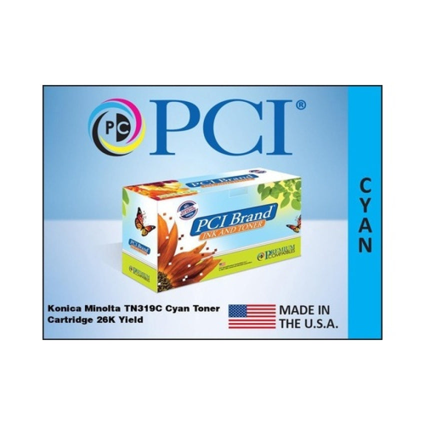 PCI Brand Compatible Konica Minolta Tn319c A11g430 Cyan Toner Cartridge 26k Yield For Konica Minolta C220/c280/c360 Made In Usa (TN319CPC)