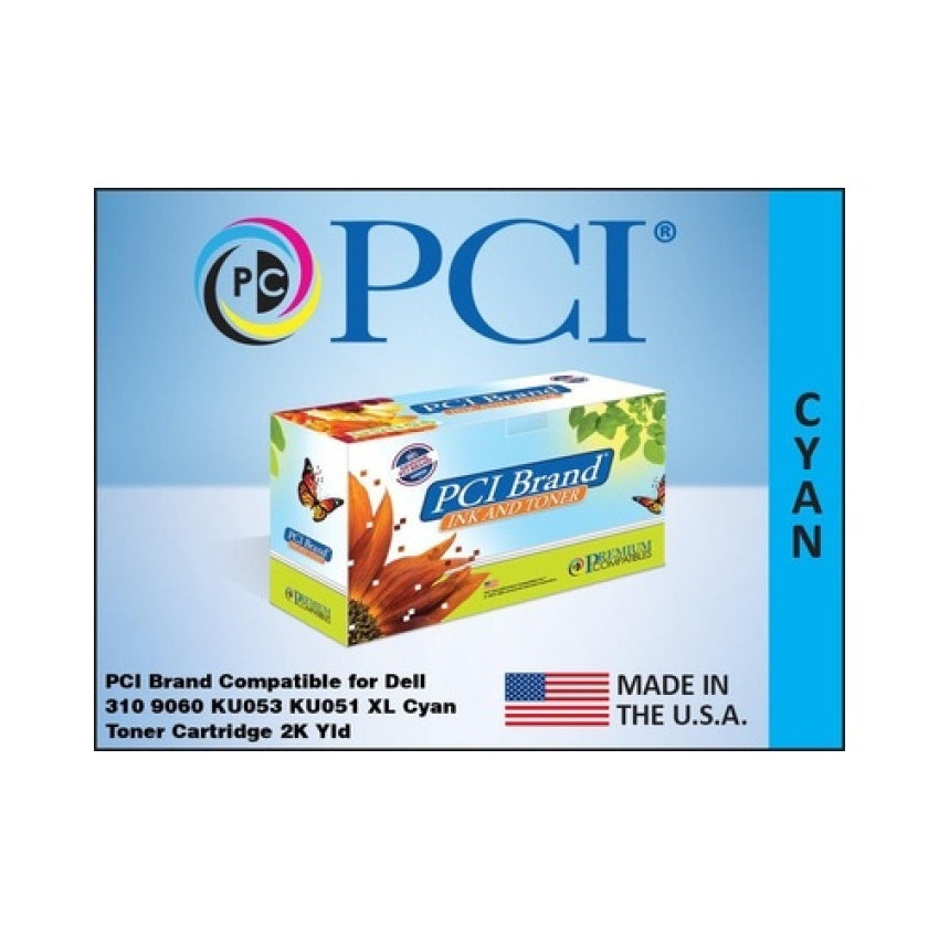 PCI Brand Compatible Dell Ku051 310-9060 Xl Cyan Toner Cartridge 2000 Page Xl-yield For Dell 1320/dell 1320c/dell 1320cn/dell Ku053 Made In The Usa (3109060PC)