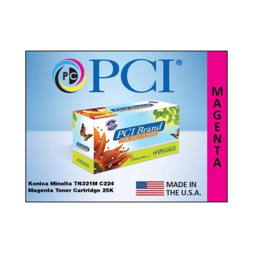 PCI Brand Compatible Konica Minolta Tn321m A33k330 Magenta Toner Cartridge 25k Yld For Konica C224/c284/c284e/c364/c364e/muratec Mfx-c2280 Made In Usa (TN321MPCI)