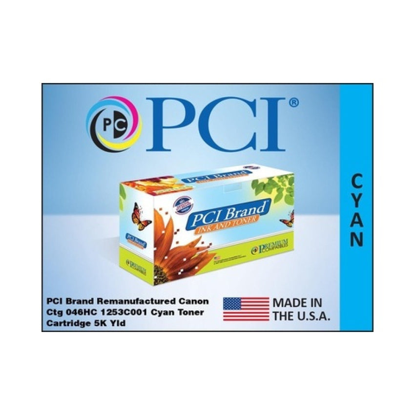 PCI Brand Eco-friendly Reman Canon 046h 1253c001aa Xl Cyan Toner Cartridge 5k Page Yield For Canon Lbp-654, Lbp-654c, Mf-731, Mf-731c, Mf-733, Mf-735 (1253C001AAPCI)