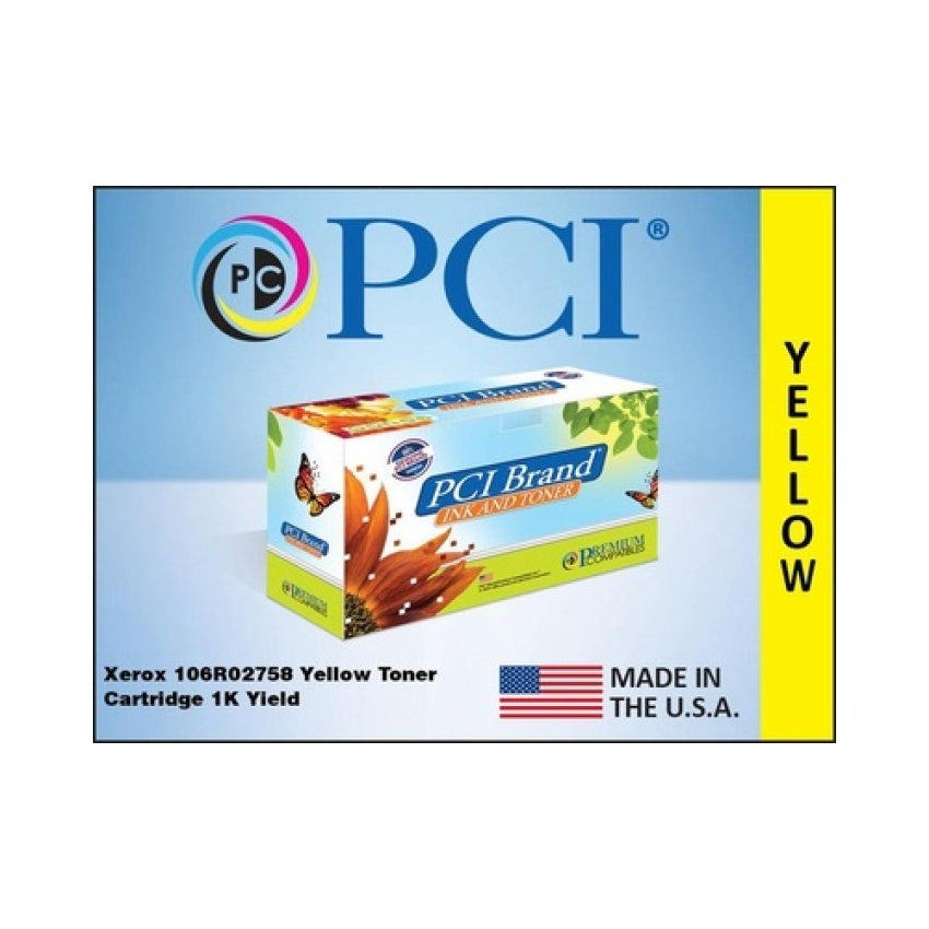 PCI Brand Compatible Xerox 106r02758 Yellow Toner Cartridge 1000 Page Yield For Xerox 6022/workcentre 6027 Made In Usa (106R02758PCI)