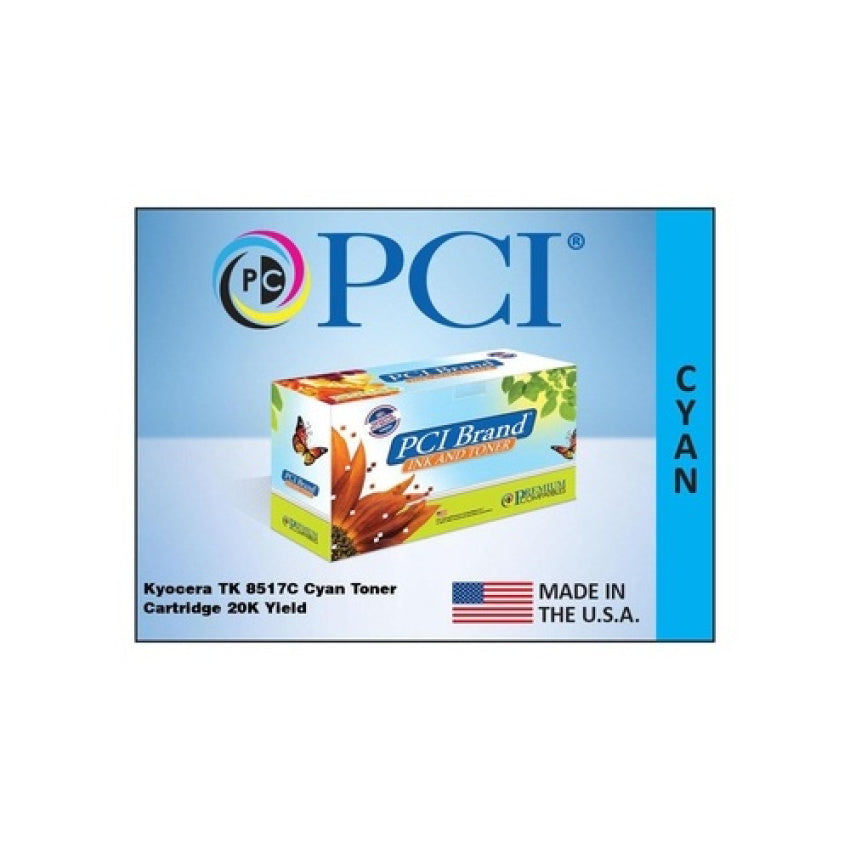 PCI Brand Compatible Kyocera Tk-8517c 1t02ndcus0 Cyan Toner Cartridge W/waste Toner Container 20k Yield For Kyocera Taskalfa 5052ci/6052ci Made In Usa (TK8517CPCI)
