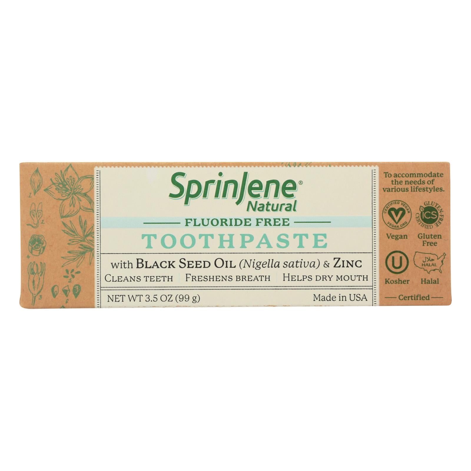 Sprinjene Natural - Toothpaste W/o Fluoride - 1 Each - 3.5 Oz