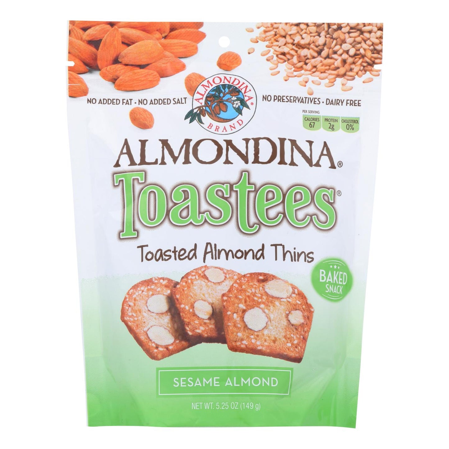 Almondina - Toastees - Toasted Almond Thins - Sesame Almond - Case Of 12 - 5.25 Oz.