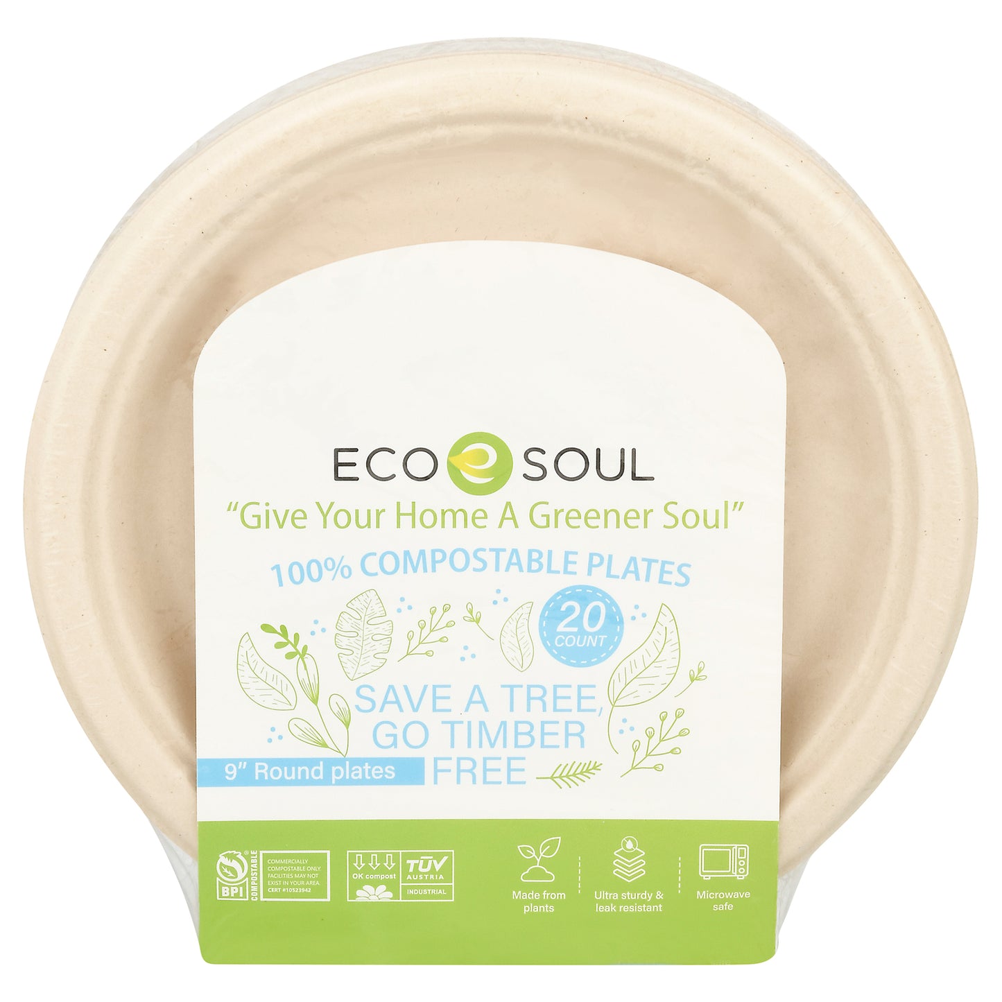 Ecosoul - Rnd Plate 9 Inch Bagasse - Case Of 8-20 Ct