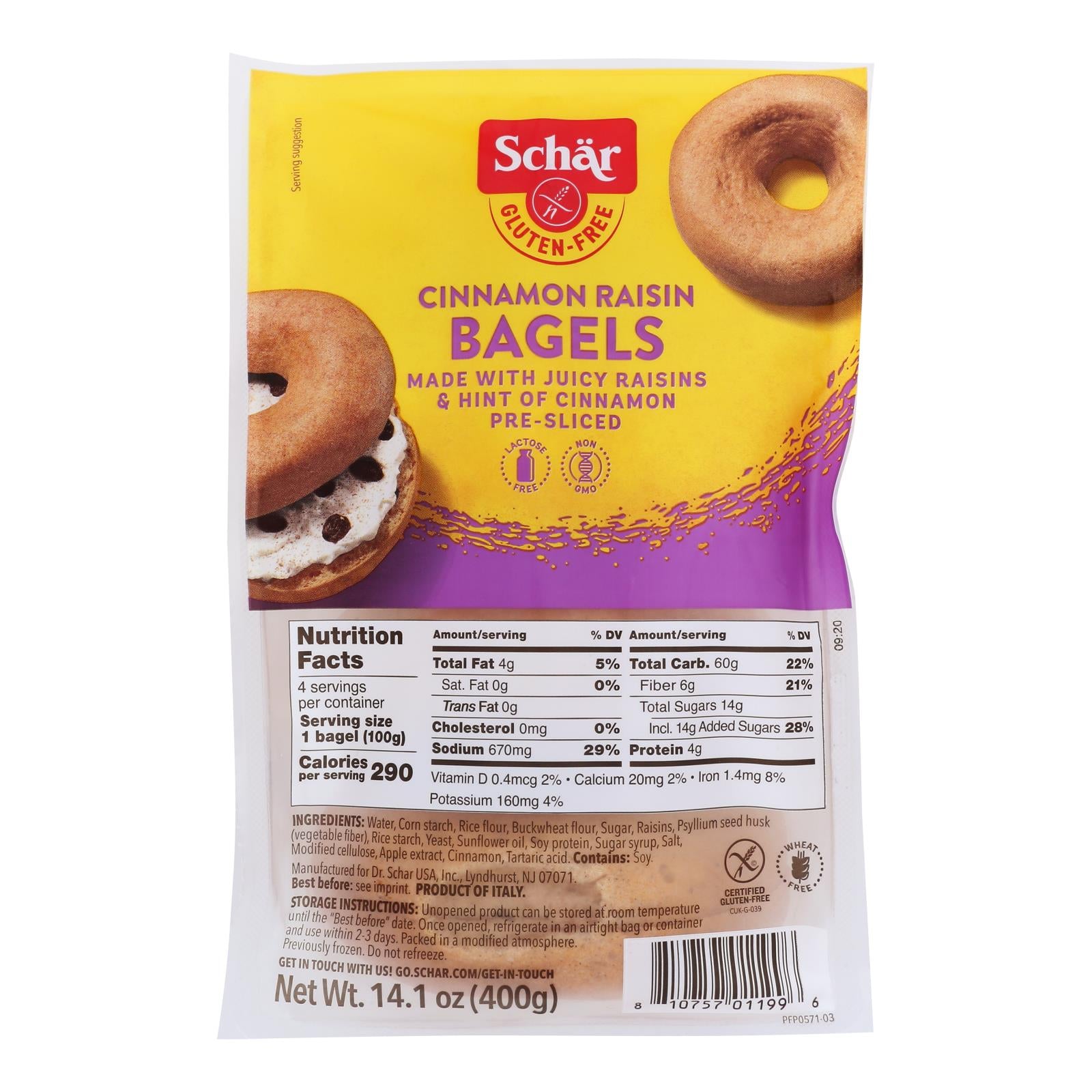 Schar - Bagel Cinnamon Raisin - Case Of 4 - 14.1 Oz