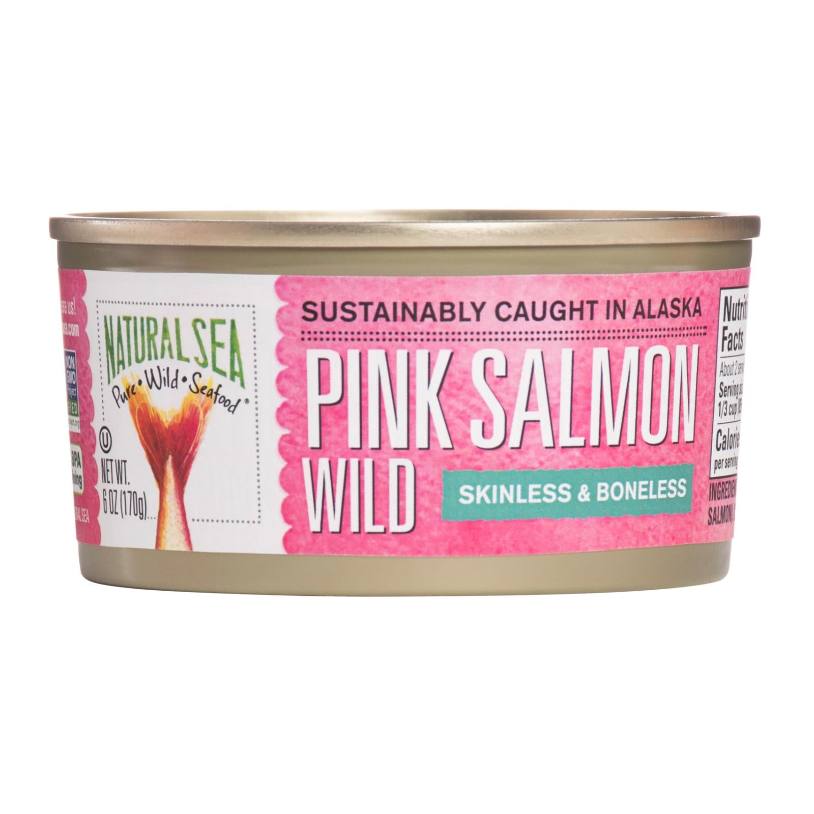 Natural Sea Wild Pink Salmon - Salted - Skinless & Boneless - Case Of 12 - 6 Oz.